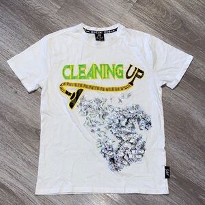Switch White Graphic T-Shirt with Cleaning Up Design